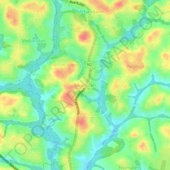 Nkolndan topographic map, elevation, terrain