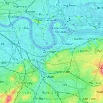 Greenwich topographic map, elevation, terrain