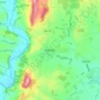 Martley topographic map, elevation, terrain