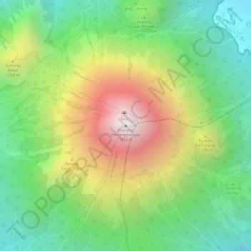 Mount Penanggungan topographic map, elevation, terrain