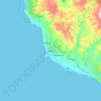 Pafos topographic map, elevation, terrain
