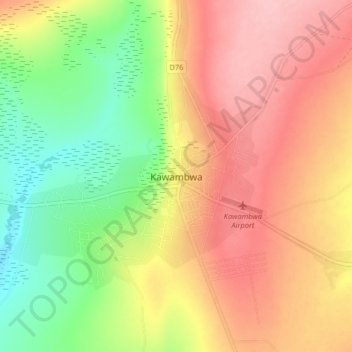 Kawambwa topographic map, elevation, terrain