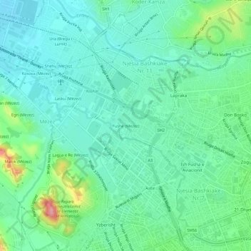 Fushë (Mëzez) topographic map, elevation, terrain