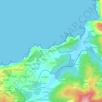O Picón topographic map, elevation, terrain