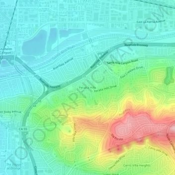 Peralta Hills topographic map, elevation, terrain