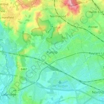 Ruislip topographic map, elevation, terrain