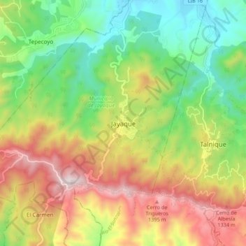 Jayaque topographic map, elevation, terrain
