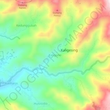 Kaligono topographic map, elevation, terrain