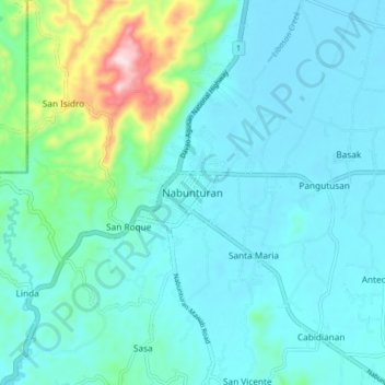 Nabunturan topographic map, elevation, terrain