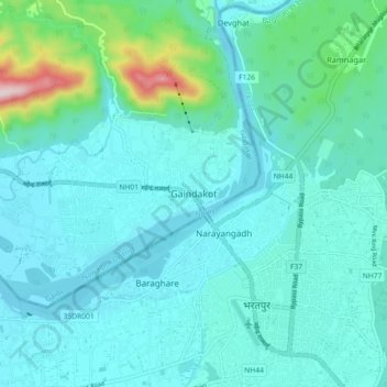 Gaindakot topographic map, elevation, terrain