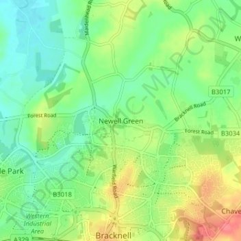 Newell Green topographic map, elevation, terrain