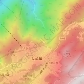 Sea of Cloud Viewpoint - Kiosk topographic map, elevation, terrain