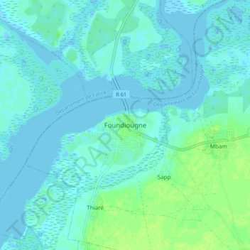 Foundiougne topographic map, elevation, terrain