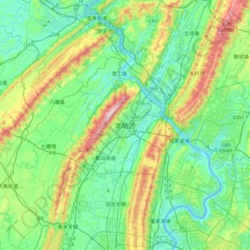 Beibei topographic map, elevation, terrain