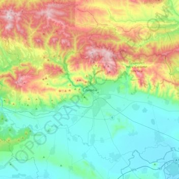 Sliven topographic map, elevation, terrain