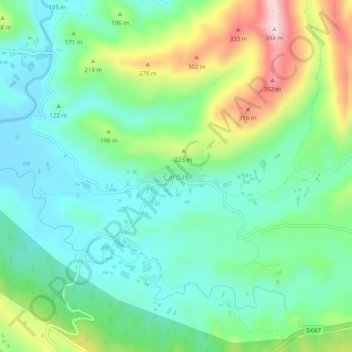 Çardak topographic map, elevation, terrain