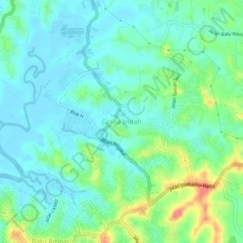 Graha Indah topographic map, elevation, terrain