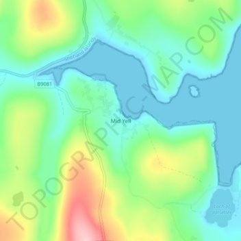 Mid Yell topographic map, elevation, terrain