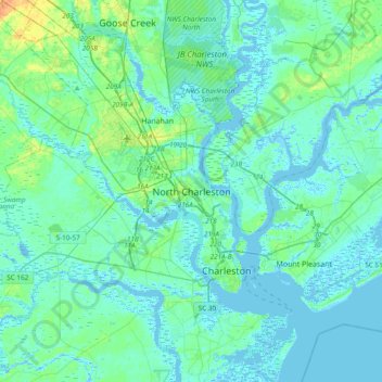 North Charleston topographic map, elevation, terrain