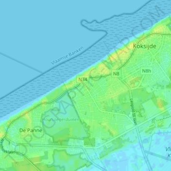 Sint-Idesbald topographic map, elevation, terrain