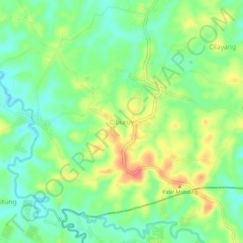 Ciburuy topographic map, elevation, terrain