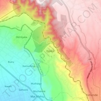 Kijabe topographic map, elevation, terrain