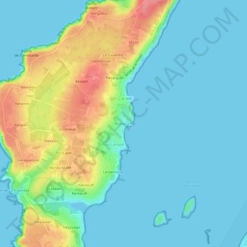 Pontscorff topographic map, elevation, terrain