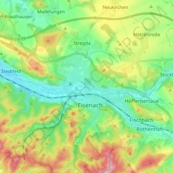 Eisenach topographic map, elevation, terrain