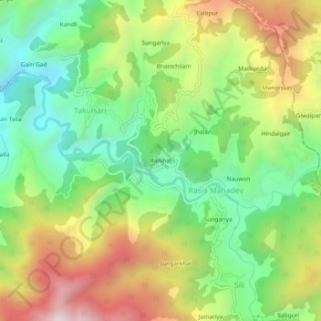 Ranihat topographic map, elevation, terrain