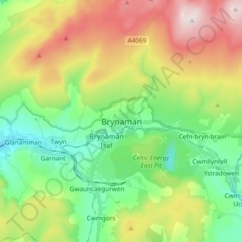 Brynamman topographic map, elevation, terrain