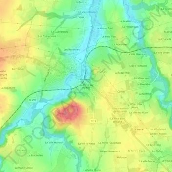 La Porte au Rocher topographic map, elevation, terrain