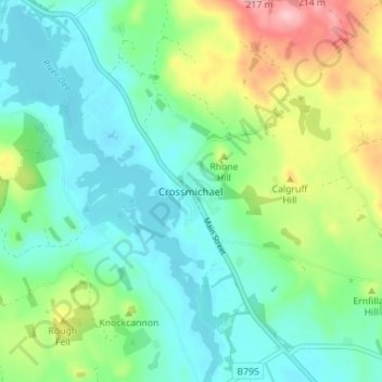 Crossmichael topographic map, elevation, terrain