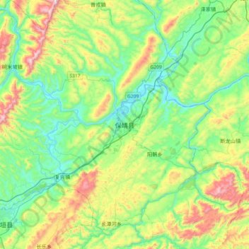 Baojing topographic map, elevation, terrain