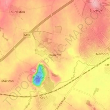 Huncote topographic map, elevation, terrain