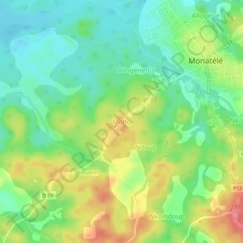 Mong topographic map, elevation, terrain