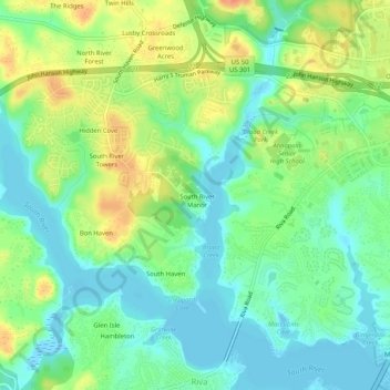 Riva Woods topographic map, elevation, terrain