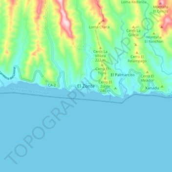 El Zonte topographic map, elevation, terrain