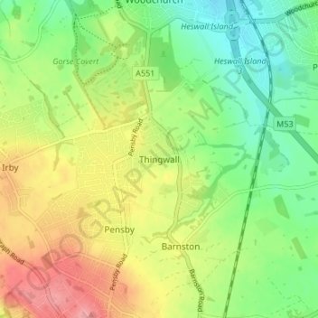 Thingwall topographic map, elevation, terrain