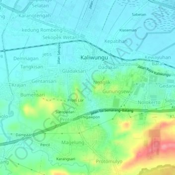 Mranggen topographic map, elevation, terrain