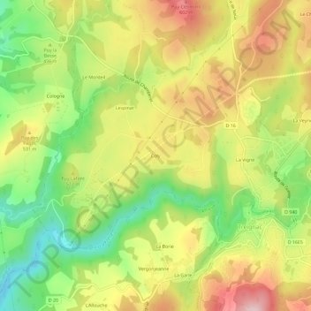 Coly topographic map, elevation, terrain