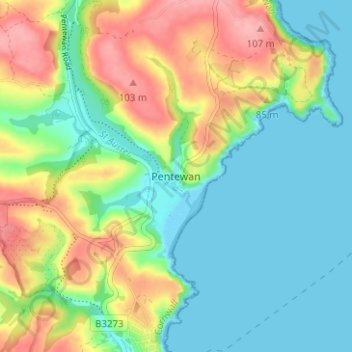 Pentewan topographic map, elevation, terrain