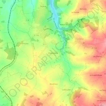 Champagnac topographic map, elevation, terrain