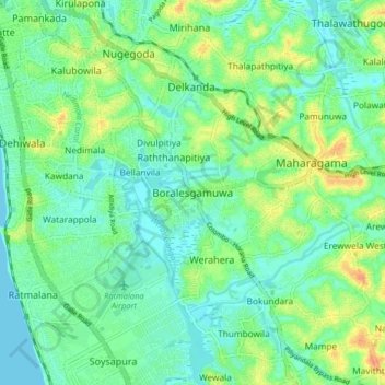 Boralesgamuwa topographic map, elevation, terrain