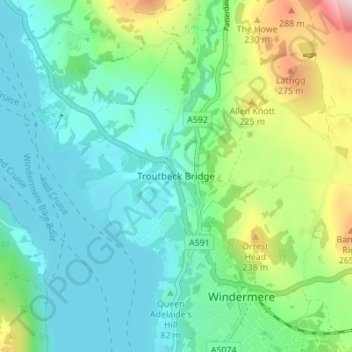 Troutbeck Bridge topographic map, elevation, terrain