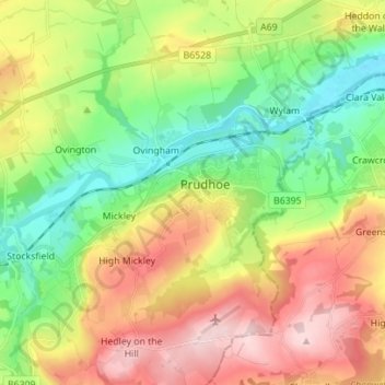 Prudhoe topographic map, elevation, terrain