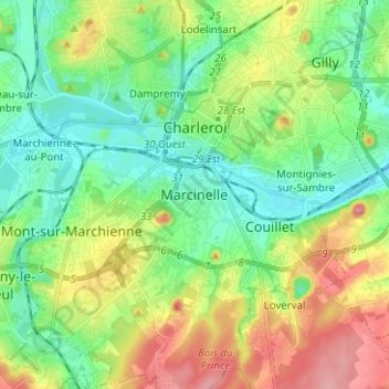 Marcinelle topographic map, elevation, terrain