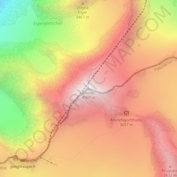 Moench topographic map, elevation, terrain