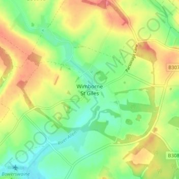 Wimborne St Giles topographic map, elevation, terrain