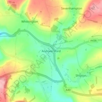 Andoversford topographic map, elevation, terrain