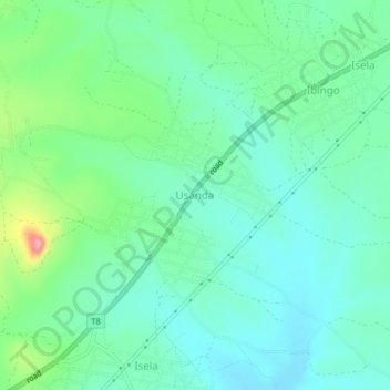 Usanda topographic map, elevation, terrain